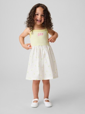 Gap Kız Bebek Sarı Mixed Media Apron Elbise