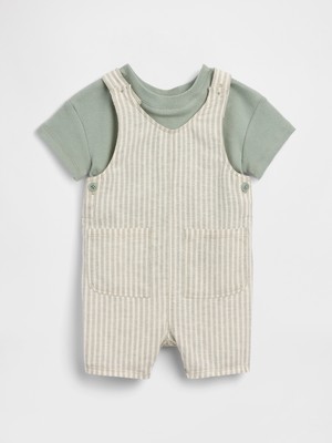 Gap Bebek Yeşil Keten Pamuk Karışımlı Kısa Tulum Outfit Set