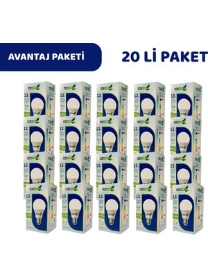 Ak Light Aklight 13W Beyaz Işık E-27 LED Ampul 1100 Lümen 20 Li Paket