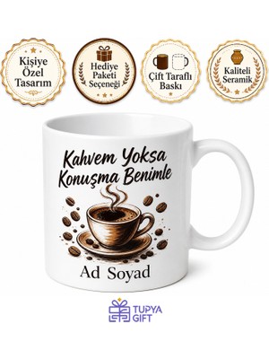 Tupya Gift Kahve Tiryakisi Kafein Bağımlısı Espresso Sabah Kahvesi Barista Baskılı Porselen Kupa Bardak Hediye