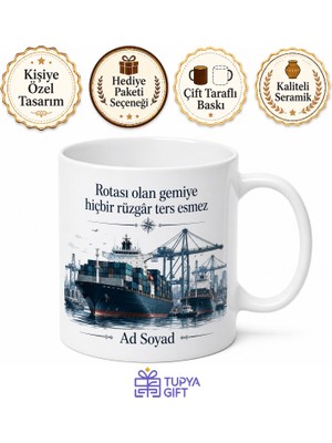 Tupya Gift Gemi Istifi Temalı Baskılı Kupa Bardak Denizci Hediye Porselen Mug