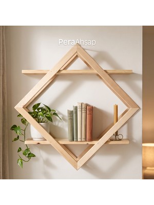 Pera Wooden Prism Geometrik Ahşap Duvar Rafı Baklava Dekoratif Raf Çam 56X56 cm