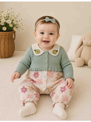 Babys Tasarım Kız Bebek Çiçek Desenli Triko Yaka Uzun Kollu Pamuklu Tulum – Çıtçıtlı Günlük Bebek Tulumu