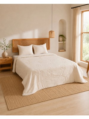 Uykuperest Bloomy Bej Kapitoneli Pike Takımı Tek Kişilik 180X235 Geniş Ölçü, 1 Adet 50X70 Fermuarlı Kapitoneli Yastık Alezi Dahil, Çarşafsız