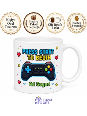 Tupya Gift Retro Oyun Temalı Baskılı Porselen Kupa Bardak Gamer Hediye Nostaljik Mug