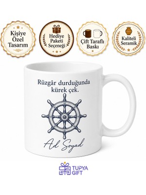 Tupya Gift Gemi Kaptanı Için Dümen Tasarımlı Isim Yazılı Kupa Bardak Hediye
