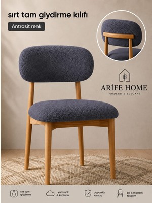 Arife Home Sandalye Kılıfı Arkası Tam Kaplama Yıkanabilir Esnek Lastikli Mutfak Sandalye Örtüsü Alt Üst 2parça Takım Chair Cover