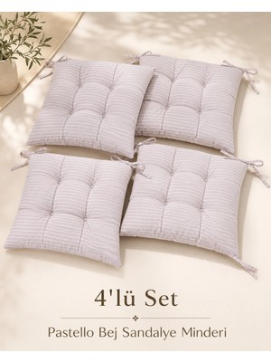 Uykuperest Pastello 4'lü Sandalye Minderi 40X40 Bağcıklı Pofidik Silikon Dolgulu Yıkanabilir Bahçe Balkon