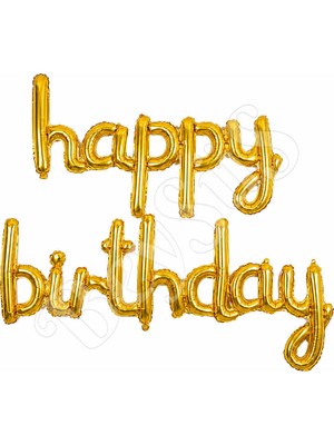 BeySüS Happy Birthday El Yazısı Folyo Balon Gold