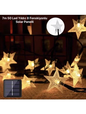 ALK 7m 50 LED Yıldız 8 Fonksiyonlu Solar Panelli-Gün Işığı