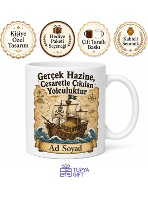 Tupya Gift Korsan Gemisi ve Hazine Sandığı Esprili Macera Kupası Bardak Hediye