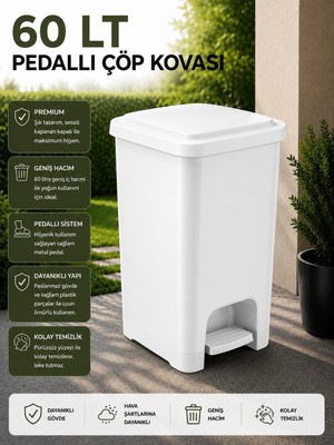 Lorempbox 60 Lt Slim Pedallı Çöp Kovası Beyaz