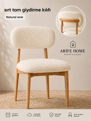 Arife Home Sandalye Kılıfı Arkası Tam Kaplama Yıkanabilir Esnek Lastikli Mutfak Sandalye Örtüsü Alt Üst 2parça Takım Chair Cover