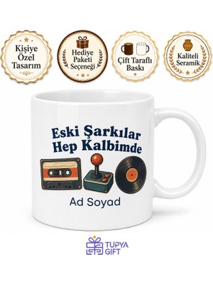 Tupya Gift Retro Tarzı Kasetçalar Atari Salonu Eski Şarkılar Nostaljik Baskılı Kupa Bardak Hediye
