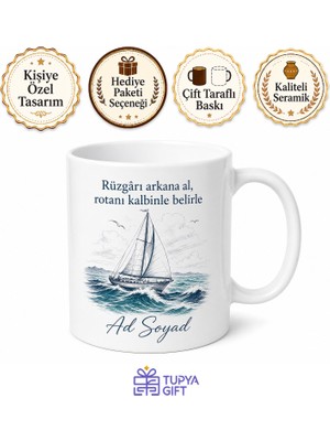 Tupya Gift Tekneyle Açılanlara Rüzgarı Arkana Al Yelkenli Gemi Kupası Hediye Bardak