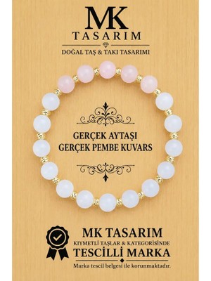 MK Tasarım Gerçek Aytaşı Pembe Kuvars Bileklik MK.7000.846- Rahatlık-Dinginlik-Enerji- Stres Bilekliği