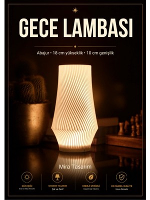 Mira Tasarım Dekoratif Gece Lambası Abajur 18 cm Modern Masa Lambası