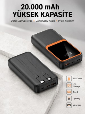 Sepetopia Dijital Ekranlı 20.000 Mah Powerbank | 22.5W Hızlı Şarj + Çoklu Bağlantı Seçeneği Yeni Nesi