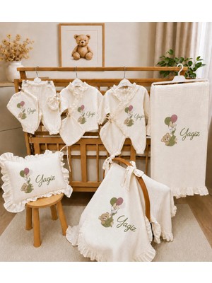 Moda Lime 10’lu 4 Kat Müslin Isme Özel Nakışlı Erkek Bebek Hastane Çıkışı Seti
