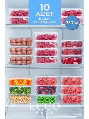 UCCO 10 Adet 750ML Saklama Kabı Seti – Plastik Buzluk, Erzak, Yemek Hazırlık & Mutfak Düzenleme Kutuları