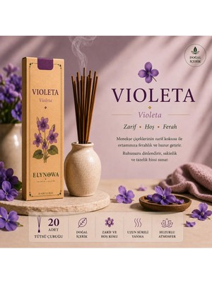 Vıoleta Doğal Tütsü Çubuğu 20 Adet - Uzun Süre Kalıcı Aroma