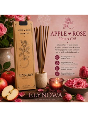 Apple & Rose (Elma ve Gül) Doğal Tütsü Çubuğu 20 Adet - Uzun Süre Kalıcı Aroma