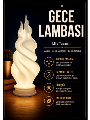 Mira Tasarım Modern Spiral Gece Lambası Abajur 20 Cm, Sıcak Gün Işığı, Dekoratif Masa Lambası