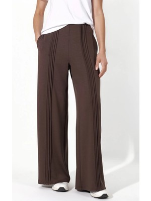 Hiccup Kadınlar Modal Touch Rib Detaylı Düz Paça Pantolon Kahve Kahvesi