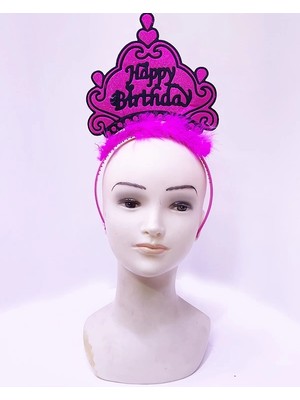 Uravas Store Happy Birthday Neon Fuşya Renk Doğum Günü Tacı 24X15 cm