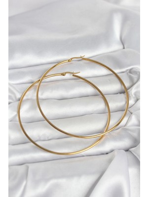 Uravas Store 316L Çelik Gold Renk 80 mm Kadın Halka Küpe