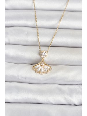 Uravas Store 316L Çelik Zincir Gold Renk Yelpaze Model Kadın Kolye