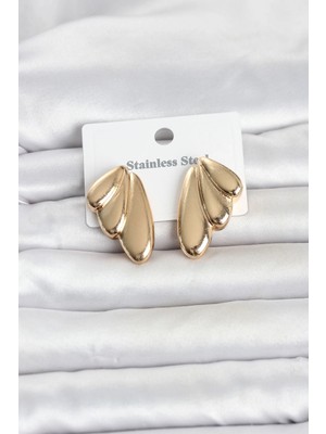 Uravas Store 316L Çelik Gold Renk Vintage Kadın Küpe