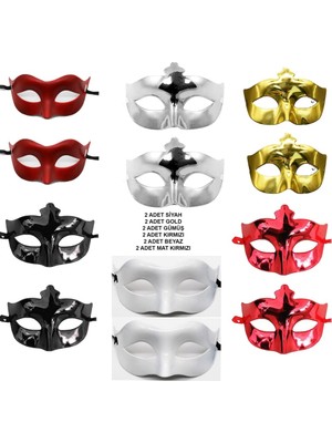 Uravas Store 12’li Renkli Parti Maskesi Seti – Siyah, Gold, Gümüş, Kırmızı, Beyaz, Mat Kırmızı