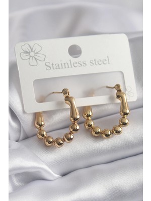 Uravas Store 316L Çelik Gold Renk Topçuk Halka Model Kadın Küpe