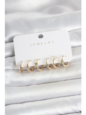 Uravas Store Pirinç Gold Renk Botega Model Kadın Küpe Seti