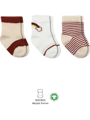 Uravas Store Üreticiniz 3'lü Penye Rainbow Soket Çorap BS10113 Kiremit