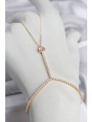 Uravas Store Gold Renk Pirinç Zirkon Taşlı Pembe Kalp Model Şahmeran
