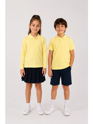 Fevien Çocuk Unisex Lila Renk 2'li Set Pamuklu Polo Yaka Düğmeli Tişört - Hem Uzun Hem Kısa Kollu Okul ve Günlük Giyim Rahat Kalıp Basic T-Shirt