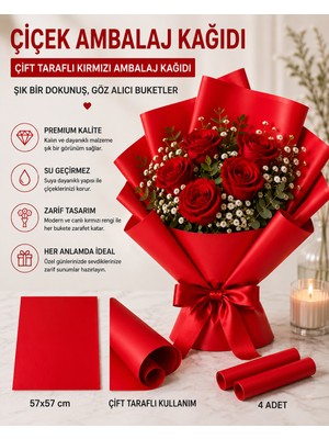 Çınarasyada Home Kırmızı Parlak Ambalaj Kağıdı | Lüks Görünümlü Buket & Hediye Paketi 57X57 4 Adet