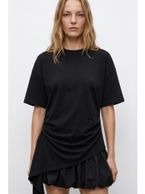 Quzu 26YTSH02163 Kadın Büzgü Detaylı T-Shirt