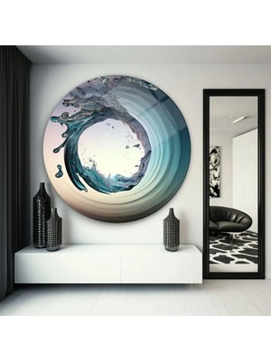 Taulart Deniz Dalga  Detaylarla Modern Şık Yuvarlak Cam Tablo