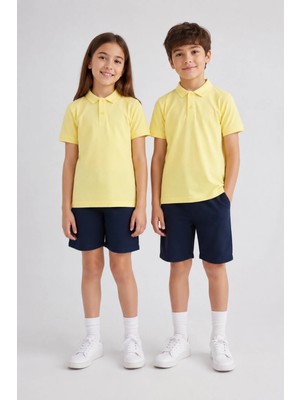 Fevien Unisex Kız Erkek Çocuk Lila Polo Yaka Düğmeli Kısa Kollu Pamuklu Basic Tişört Günlük Okul Rahat Kesim T-Shirt