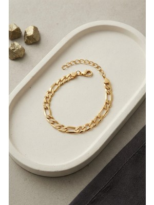 Mey İthalat Mey Ithalat® 316L Çelik Gold Renk Figaro Zincir Model Erkek Bileklik