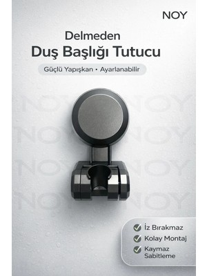 NOY Duş Başlığı Tutucu Yapışkanlı Su Geçirmez Ayarlanabilir Banyo Duvar Aparatı