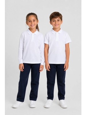 Fevien Çocuk Unisex Lila Renk 2'li Set Pamuklu Polo Yaka Düğmeli Tişört - Hem Uzun Hem Kısa Kollu Okul ve Günlük Giyim Rahat Kalıp Basic T-Shirt