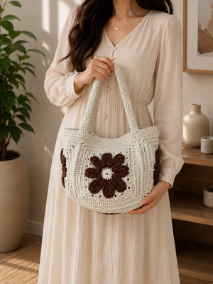 3K Collection Handmade Makrome Papatya El Çantası