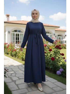 Stil Kuşağı Kadın Modal Dokuma Pileli Elbise Ön Etek Pileli Belden Bağlamalı