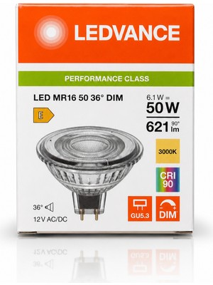 Avarson (1 Adet) Ledvance 12V Ac/dc 6.1W (50W) 3000K (Sarı Işık) Dim Edilebilir Gu5.3 Duylu LED Çanak Ampul