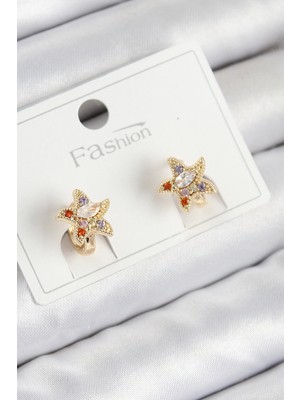 Uravas Store Pirinç Zirkon Taşlı Yıldız Model Gold Renk Çocuk Küpe
