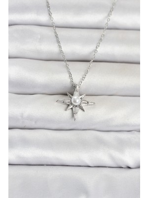 Uravas Store 316L Çelik Zincir Gümüş Renk Kutup Yıldızı Model Kadın Kolye